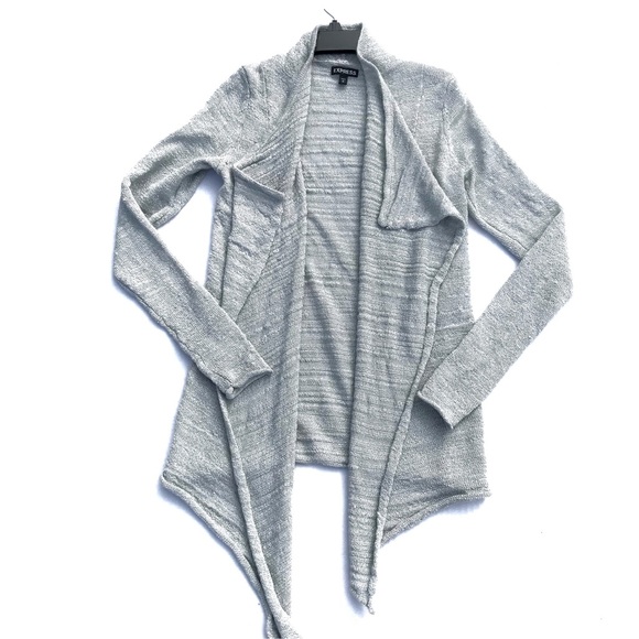 Express Sweaters - Express metallic silver flyaway knit cardigan S